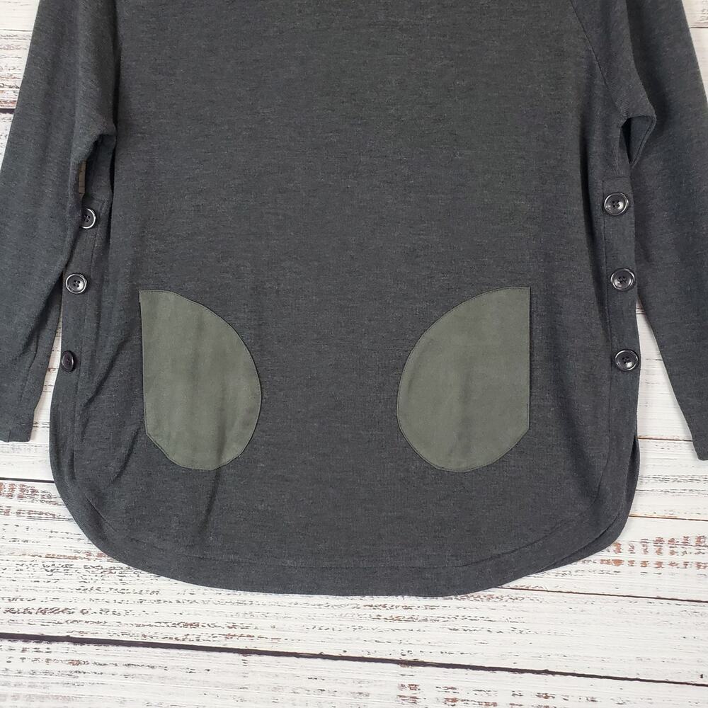 Papillon Heather Gray Blanc Top S Long Sleeve Light Pullover Side Button Detail - Picture 6 of 12